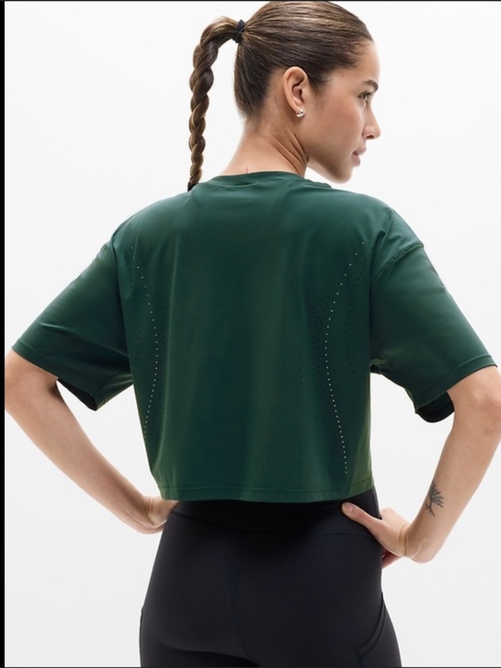 ATHLETA Ultimate Lasercut Crop Tee Pine - Picture 3 of 10